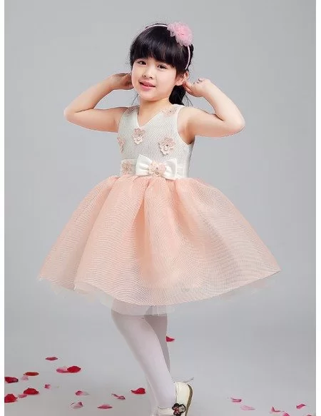 Special Gauze Pink and Grey Pageant Dress with Floral