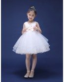 Tulle Lace Beaded Short Sweetheart Flower Girl Dress with Sash