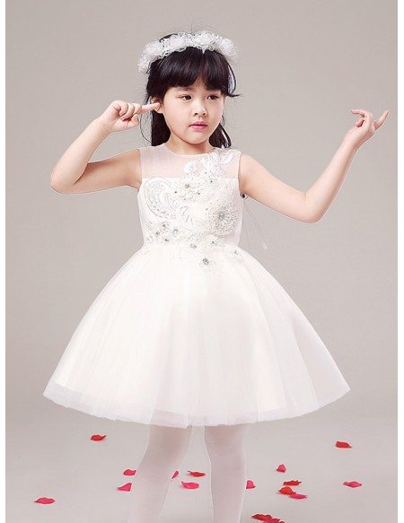 Short Tulle Ball Gown Pageant Dress with Lace Beaded Front