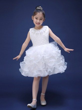Layered Short Bubble Pageant Dress with Lace Bodice