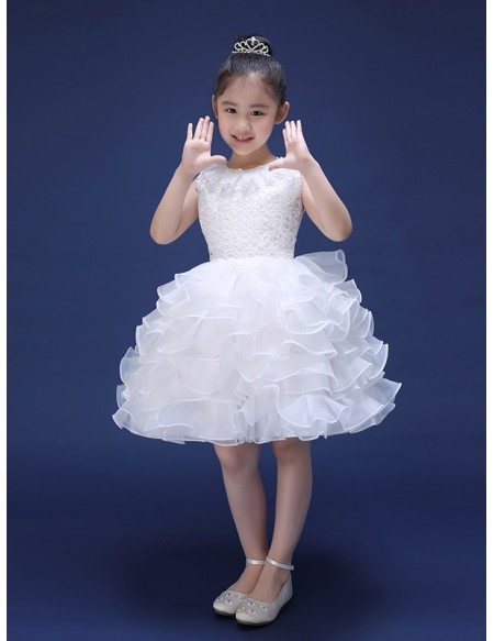 Layered Short Bubble Pageant Dress with Lace Bodice