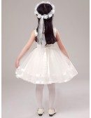 Fairy White Short Lace Beaded Flower Girl Dress with Floral