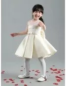 Simple Champagne Satin Flower Girl Dress with Big Bow