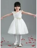 Short Tulle Lace Sash Flower Girl Dress with Collar