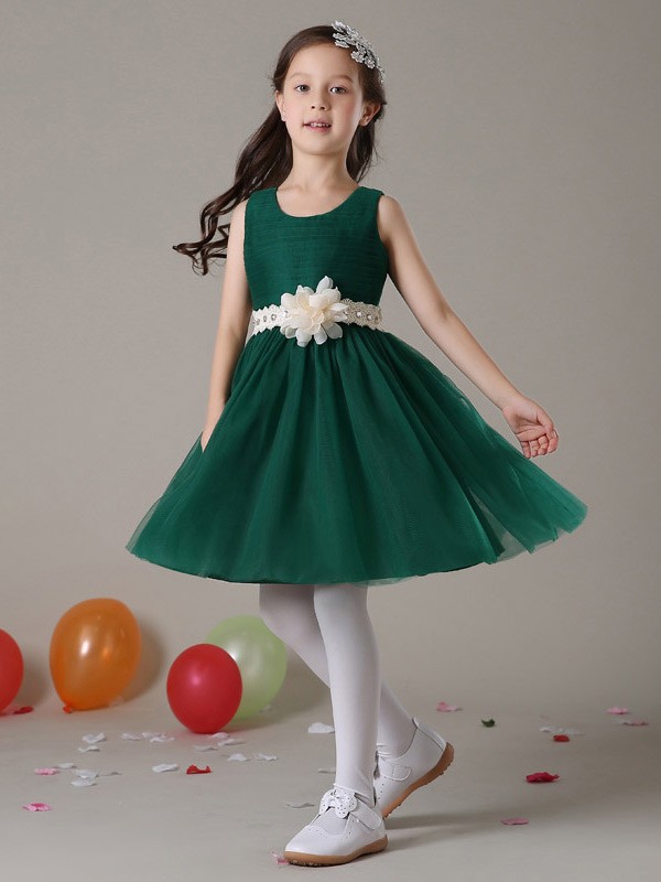 The Peony - Hunter Green Flower Girl Dress - Large Flower Sash