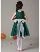 Short A Line Pleated Tulle Hunter Green Flower Girl Dress with Crystal Sash