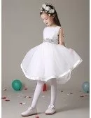 Organza Pleated Short Flower Girl Dress with Crystal Sash