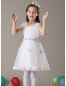 Fairy Tulle Short Floral Flower Girl Dress with Lace Hem