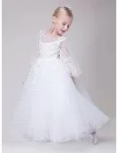 Tulle Fairy Long Lace Beaded Flower Girl Dress with Ball Gown