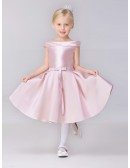 Simple Lovely Pink Short Satin Flower Girl Dress with Cap Sleeves