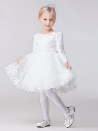 Short Satin and Tulle Lace Beaded Flower Girl Dress