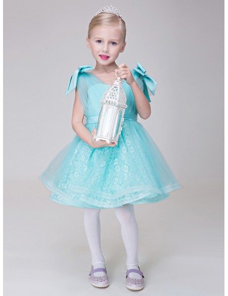Sweetheart Cute Blue Short Lace Tulle Pageant Dress with Ball Gown