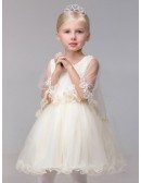 Short Tulle Ballroom Fairy Flower Girl Dress with Lace Puffy Jacket