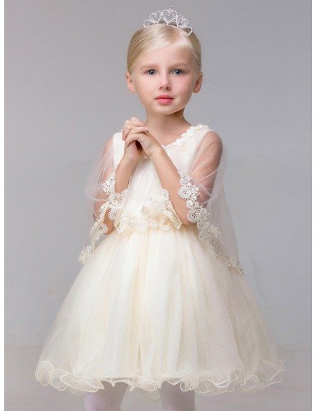 Short Tulle Ballroom Fairy Flower Girl Dress with Lace Puffy Jacket ...