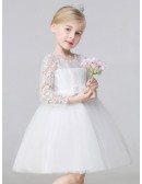 Short Ballroom Tulle Sleeves Flower Girl Dress with Lace Bodice