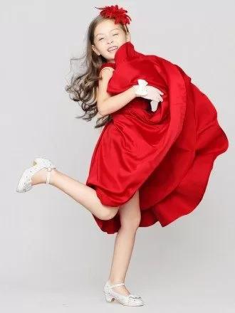Simple Knee Length Satin Bow Pageant Dress with Buttons V Back