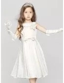 Simple Knee Length Satin Bow Pageant Dress with Buttons V Back