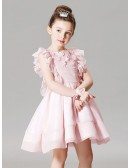 Cute Pink Pleated Flower Girl Dress in Short Length
