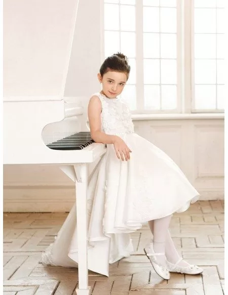 Gorgeous Lace Tulle Wedding Flower Girl Dress Short in Front Long in Back