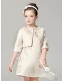 Lovely Champagne Satin Applique Pageant Dress with Jacket