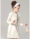 Short Satin Champagne Applique Pageant Dress with Jacket