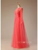 A-line Scoop Neck Floor-Length Tulle Prom Dress With Appliquer Lace