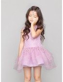 Asymmetrical Lilac Lace Beaded Tutu Tulle Pageant Dress for Little Girls