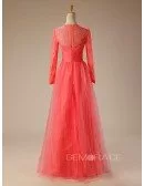 A-line Scoop Neck Floor-Length Tulle Prom Dress With Appliquer Lace