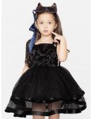 Short Ball Gown Tulle Black Flower Girl Dress with Jacket