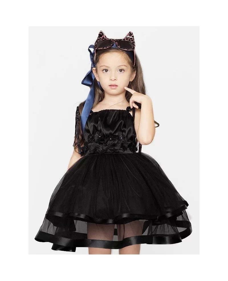 Short Ball Gown Tulle Black Flower Girl Dress with Jacket - GemGrace