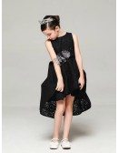 Whole Lace Simple Black Pageant Dress in Asymmetrical Style
