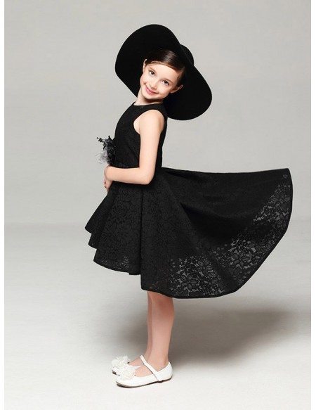 Whole Lace Simple Black Pageant Dress in Asymmetrical Style