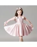 Light Pink Folded Satin Short Pageant Dress for Little Girls