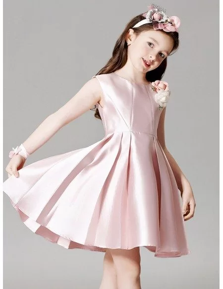 Light Pink Folded Satin Short Pageant Dress for Little Girls