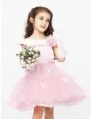 Lovely Pink Ballroom Short Flower Girl Dress with Satin Top and Tulle Gown