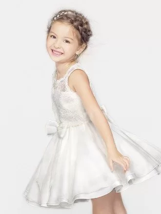 Short Bow Tutu Pageant Dress with Lace Bodice
