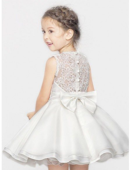 Short Bow Tutu Pageant Dress with Lace Bodice