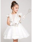 Knee Length Ballroom Applique Pageant Dress with Flare Sleeves