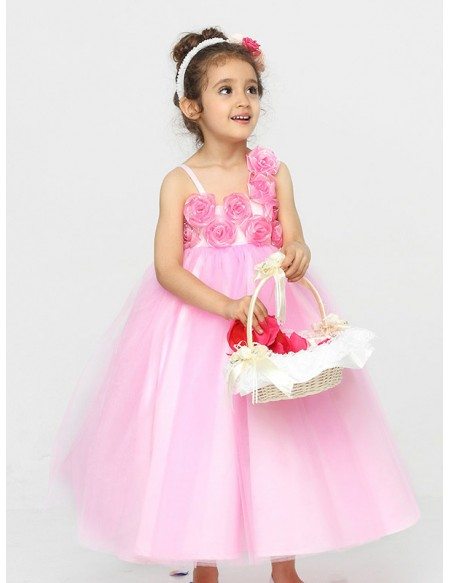 Lovely Pink Tea Length Ball Gown Flower Girl Dress with Empire Waist ...