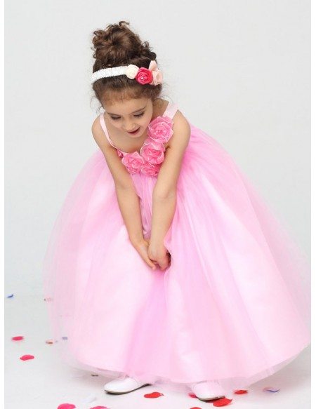 Lovely Pink Tea Length Ball Gown Flower Girl Dress with Empire Waist