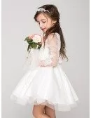 Little Girl's Short Tulle Applique Pageant Dress with Sheer Sleeves