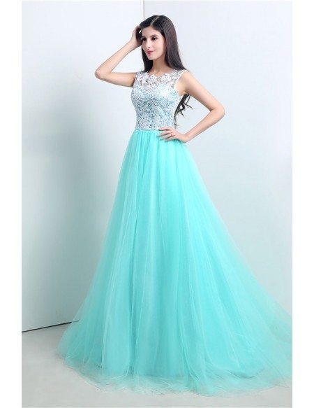 A-line Scoop Sweep-train Prom Dress with Beading