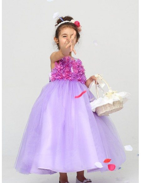 Ball Gown Tulle Lavender Flower Girl Dress with Petals Bodice
