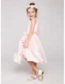 Cute Pink Short Chiffon Flower Girl Dress with Lace Bodice
