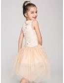Short Asymmetrical Tulle Pageant Dress with Embroidered Bodice