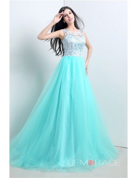 A-line Scoop Sweep-train Prom Dress with Beading