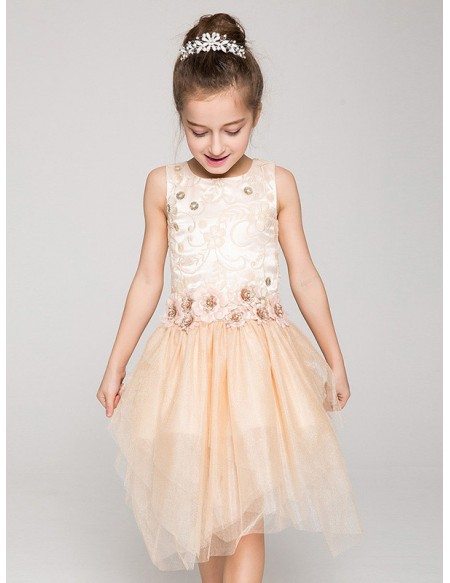 Short Asymmetrical Tulle Pageant Dress with Embroidered Bodice