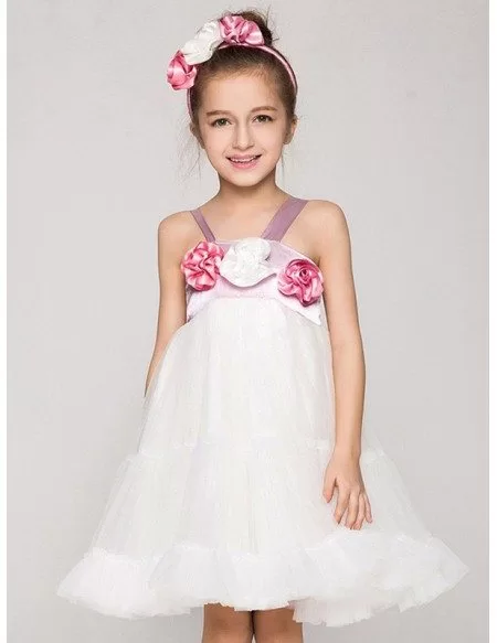 Empire Waist Short Tulle Ballroom Pageant Dress with Flowers