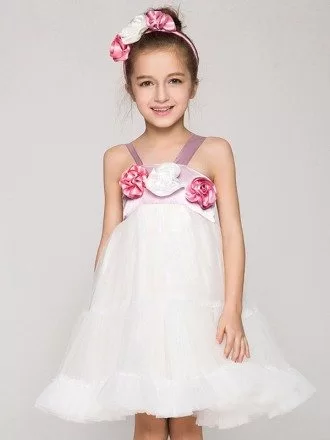 Empire Waist Short Tulle Ballroom Pageant Dress with Flowers