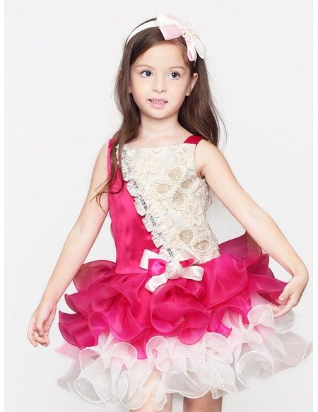 Black and White Asymmetrical Lace Organza Pageant Dress in Tutu Style ...